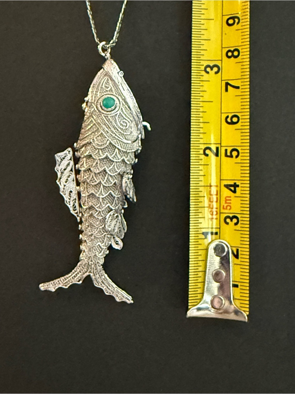 Silver Fish Pendant Necklace with Turquoise Accent